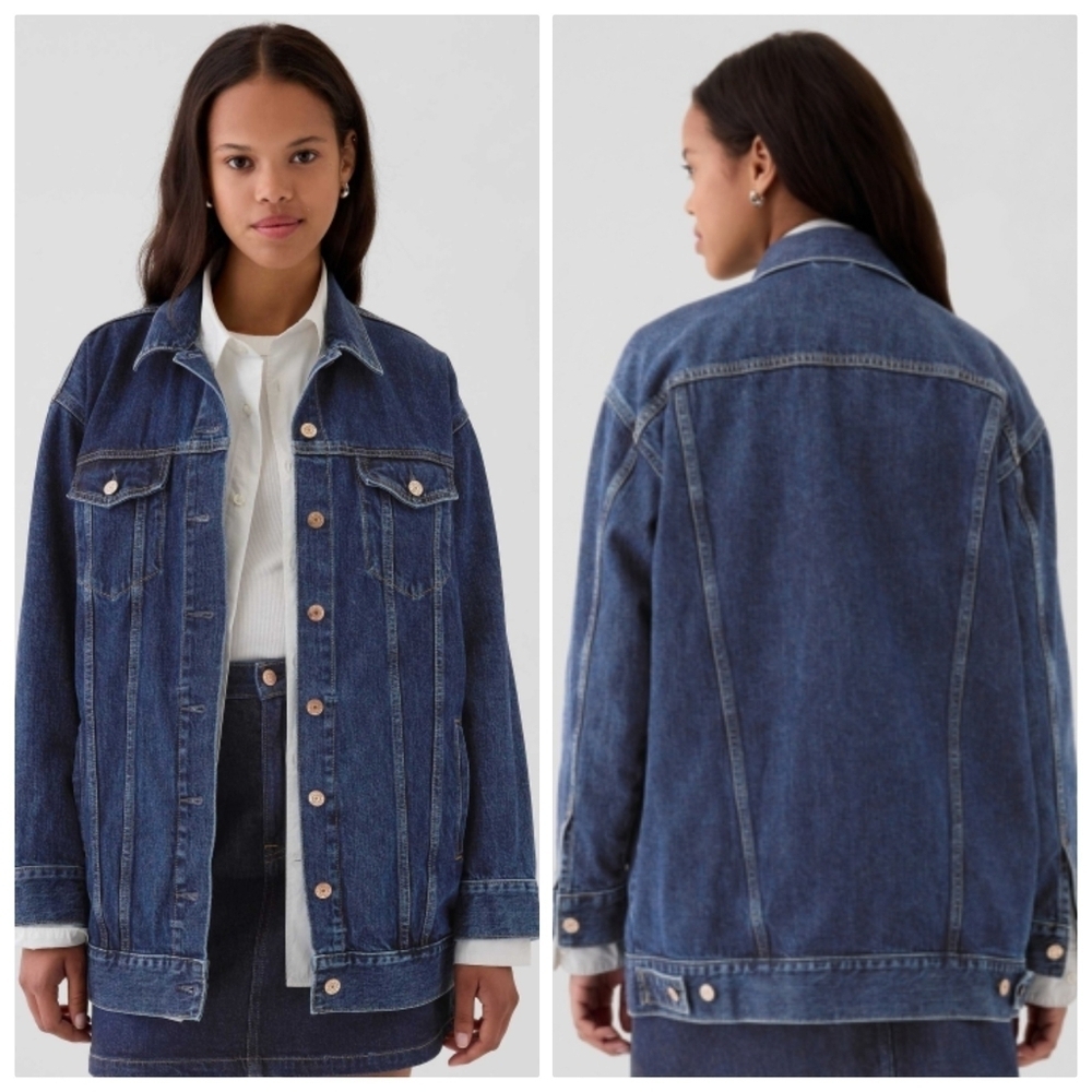 New Gap Oversized Icon Denim Medium Blue Indigo Jacket Size XS NWOT
